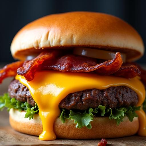 Primo piano del burger Scirocco con formaggio fuso.