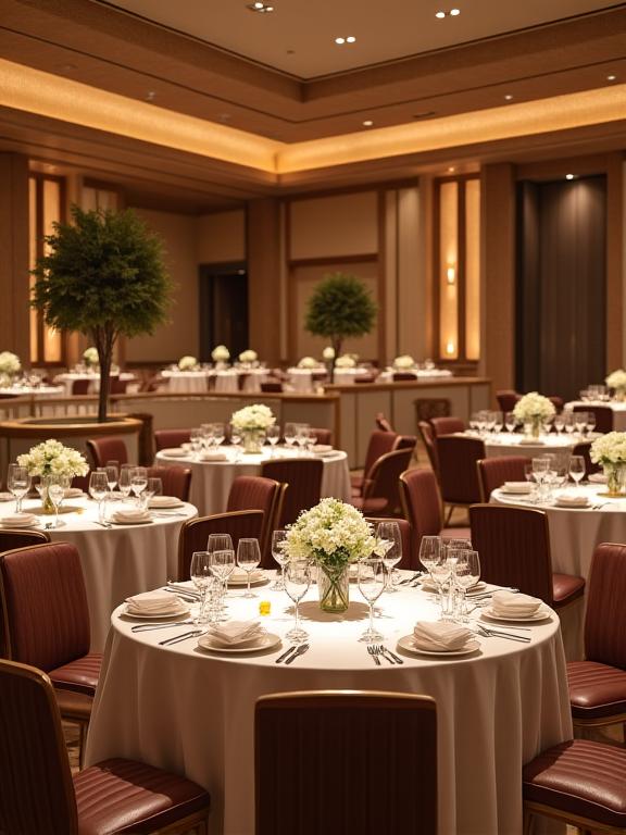 Sala del ristorante allestita per un evento privato con tavoli decorati.